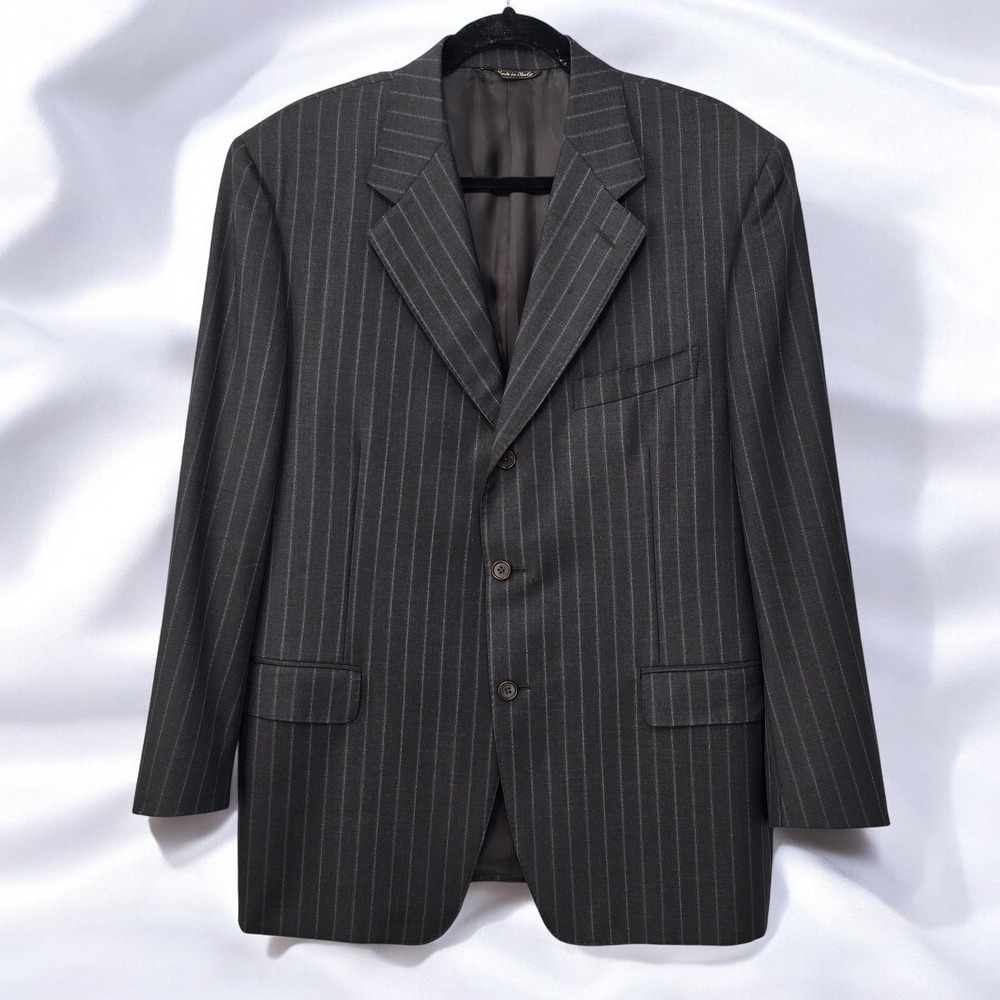 Canali Blazer Sport Coat Pinstripe Made‎ in Italy 100% Wool Bemberg Men Size 54